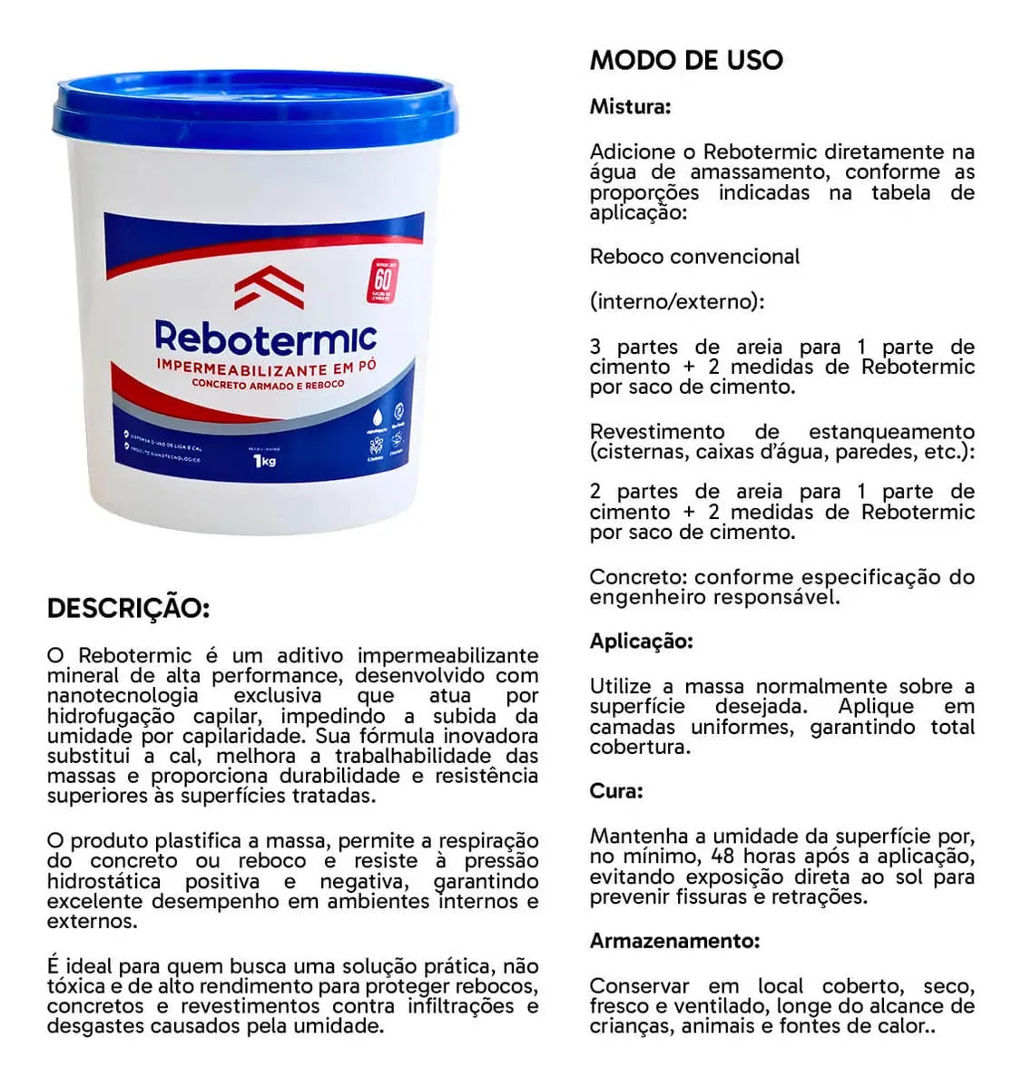 Rebotermic Rejunte Branco 800g Impermeabilizante