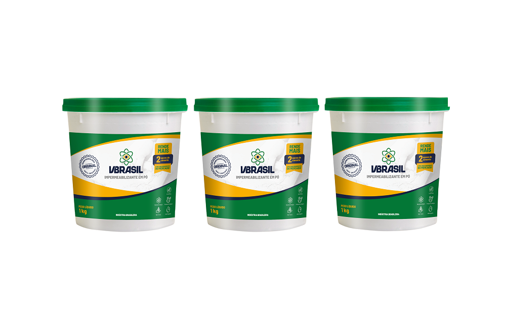 Kit 3 Impermeabilizante Em Pó 1kg Vbrasil P/ Cimento Argamassa